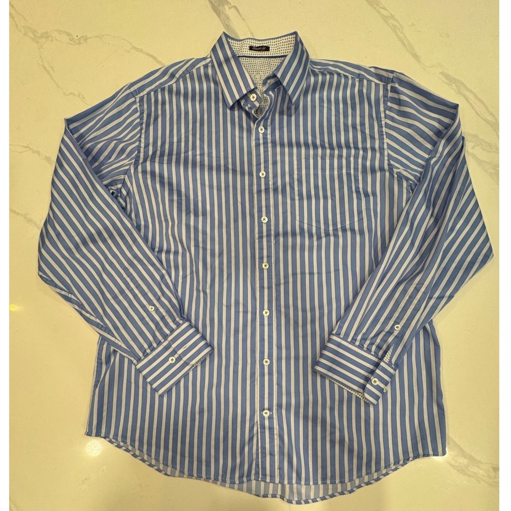 Bugatchi Uomo Button Down Striped Size XL Blue White Mens